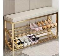 MMRTDJDR Industrial 2-Tier Metal Shoe Rack with Seat - Stylish Entryway Bench for Hallway Organization - Space-Saving Storage Solution, Size: 60 x 20 x 48 cm, Slish Home