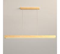 MMRTDJDR LED Linear Wood Pendant Light Long Ash Suspension with White Acrylic Shade Rectangular Chandelier Ideal for Home Decor Dining Room Kitchen Lighting