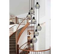 MMRTDJDR Multi Lights Staircase Long Chandelier Large Pendant Minimalist Ceiling Light for Living Room Duplex House Rotating Black Color E27 (Color : A, Size 8 Lights) Made in China
