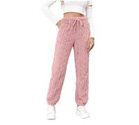MMRTDJDR New Ladies' Winter Cargo Pants 2025 Women's Solid Color Plush Pajamas Soft Wool Warm Trousers Winter Comfort Plush Slacks Pants for Womens