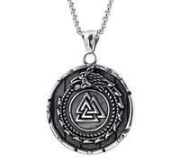 MMRTDJDR Nordic Vintage Viking Triangle Dragon Talisman Steel Men's Necklace Celtic Wolf Stainless Steel Odin'S Amulet Jewelry