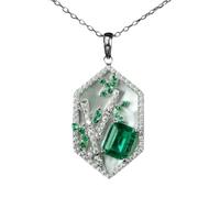 MMRTDJDR Oriental Plum Orchid Pendant Necklace Vintage Fan Pink Crystal Jewelry Royal Blue Gemstone for Women