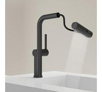 MMRTDJDR Pull Out Bathroom Taps Single Lever Basin Mixer Tap 3 Mode with 360 Rotatable Hot and Cold Bathroom Sink Taps Waterfall Brass Single Hole Black