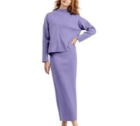 MMRTDJDR & Relaxing Pajama Sets for Women 2026 Women's Autumn Winter Solid Color Long Sleeved Knit Sweater And Skirt Loose Version Of Casual Home Wear Pajamas Set Long Silk Pajamas for Women