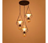 MMRTDJDR Retro Pendant Lighting Interior Industrial Glass Pendant Lamp Wrought Iron Ceiling Light Iron Art Suspension Lights Glass Lantern Chandelier Lights E27 Base Kitchen Island Chain
