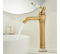 MMRTDJDR Retro Tall Bathroom Sink Mixer Tap 1 Hole Hot and Cold Antique Brass Bathroom Sink Taps High