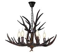 MMRTDJDR Rustic Antler Chandelier, Deer Horn Home Decoration Lighting, Coffee Black Color Lamp, E12 Base 6 Lights Retro American Pendant for Cafes, Living Rooms, Clothing Stores