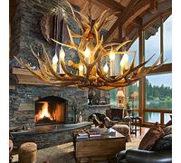 MMRTDJDR Rustic Deer Horn Chandelier for Living Room Kitchen Dining Bar 8 Light Resin Antler Fixtures