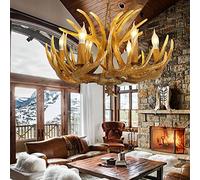 MMRTDJDR Rustic Resin Antler Chandelier for Living Room Bedroom Kitchen Dining Bar 6 Light + 9 Antlers