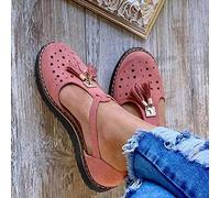 MMRTDJDR Sandals for Women Platform Tassel Leather Sandal Closed Toe Buckle Shoes Ankle Strap Heeled Vintage Beach Espadrilles Fashion Tassel Comfortable Sandals Ladies Sandals