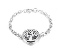 MMRTDJDR Stainless Steel Life Of Tree Essential Oils Diffuser Perfume Free12 Pads Keepsake Bracelet,1,18cm