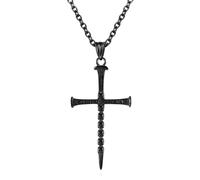 MMRTDJDR Steel Cross Men's Necklace Euro-American Vintage Dark Style Skull Seven Deadly Sins Punk Nail Pendant