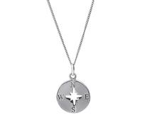 MMRTDJDR Sterling Silver Compass Pendant - Round Disc Medallion Necklace 18" - Celestial Cut-Out Northern Star Charm With Cable Chain - Solid Silver Jewellery for Women - Best Friend Travel Gift