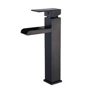 MMRTDJDR Tall Basin Mixer Tap Waterfall Bathroom Sink Taps Black Waterfall Style Brass Above Counter Basin Single Hole Hot and Cold Bathroom Sink Faucet