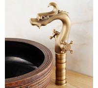 MMRTDJDR Tall Vintage Style Bathroom Sink Taps 1 Hole Dual Cross Lever Hot and Cold Bathroom Sink Mixer Tap Retro Brass