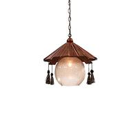MMRTDJDR Traditional European Retro Barn Hanging Light Crack Glass Shade Pendant Lighting Vintage Wooden Fixture Adjustable Ceiling Lamp 14.6" Decoration E27 Villa Restaurant Fixtures