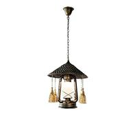 MMRTDJDR Traditional Retro Kerosene Lantern Glass Lampshade Ceiling Pendant Lamp Farmhouse Restaurant Inn Dining Room E27 Lighting Light Creative Iron Metal Hanging Chain Chandelier Fixture