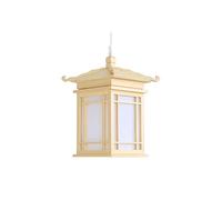 MMRTDJDR Traditional Temple Shape Solid Wood Restaurant Bar Hanging Pendant Light Japanese Style E27 Single Head Parchment Ceiling Lamp Study Aisle Villa Decorative Chandelier Fixtures