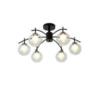 MMRTDJDR Vintage Black 8-lights Sputnik Chandelier Spherical Glass LED Shade During Light Metal Ceiling For Kitchen Living Room Hallway Vintage-Black 6 head