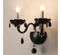 MMRTDJDR Vintage Black Candle Wall Sconce Crystal Wall Mount Light E14 Farmhouse Wall Sconce Lighting Retro Bedroom Wall Lamp For Living Room Bedroom Hallway Stairs Cafe