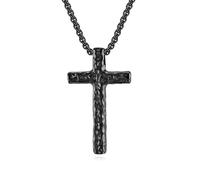 MMRTDJDR Vintage Distressed Steel Cross Pendant Necklace Unique Men's Religious Jewelry Handcrafted Hammered Texture