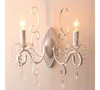 MMRTDJDR Wall lamp, V-intage Wrought Iron Crystal Chandelier White Ceiling Lamp Candle Lights Lighting Fixture(Wall lamp 2 Lights)