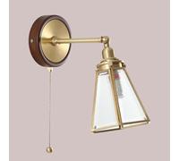 MMRTDJDR Wall Lamps Sconces Copper Wall Sconce Glass Wall Lamp with Pull Vanity Wall Light Indoor Sconces Wall Lighting Fixture for Bedroom Bedside Bathroom Kitchen Wall Mount Lights-B(Grey Wolf)