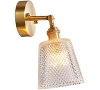 MMRTDJDR Wall Lamps Sconces Light Antique Brass Wall Lights for Bedroom with Cylinder Ribbed Glass Adjustable Vintage Wall Sconces Brushed Copper Bedside Wall Mounted Lamp for Bathroom Vanity Living