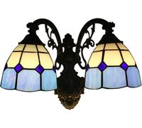 MMRTDJDR Wall Lamps Sconces Wall Light Sconces Stained Glass Double Head Wall Lighting Fixtures Vintage LED Wall Lamps for Indoor Shop Bedroom(Grey Wolf)