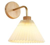 MMRTDJDR Wall Lamps Sconces Wood Wall Lamp Sconce White Pleated Wall Light Shade, Wooden Wall Mounted Sconces E27 Headboard Lights for Bedroom Bedside Living Room Cafe Decor Lighting