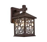 MMRTDJDR Wall Sconce Creative Circle Vintage Outdoor Garden Wall Lamp Glass Lantern Square Coffeed Aluminum Metal Outside Wall Sconce Lighting E27 Antique Exterior Porch Wall Light Fixture Out