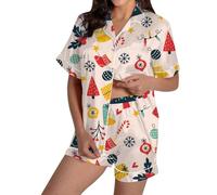 MMRTDJDR Warehouse s Womens Pyjamas Christmas Crew Pyjamas Womens Printed Lounge Pyjama Two Piece Set - Plush Warm and Cosy Fleece Loungewear for Her - Available in Range of Sizes
