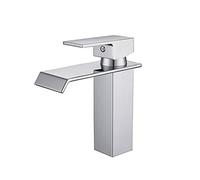 MMRTDJDR Waterfall Sink Faucet, Square Flat Mouth Hot and Cold Water Mixer Tap, Bathroom Single Handle Stainless Steel Basin, Built-in Ceramic Valve Core,C(A)