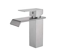 MMRTDJDR Waterfall Sink Faucet, Square Flat Mouth Hot and Cold Water Mixer Tap, Bathroom Single Handle Stainless Steel Basin, Built-in Ceramic Valve Core,C(A)
