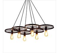 MMRTDJDR Wheel Chandelier Vintage Industrial Metal Retro Rustic Ceiling Hanging Pendant Lights for Loft Kitchen Dining Office Restaurant Bar Cafe Lighting (Six Black) small gift