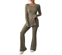 MMRTDJDR Womens pyjamas Autumn Winter Women Pajamas V Neck Pullover Trousers Sets Comfortable Solid Color Casual Fashion Temperament Set-O-Camel-S 40-45Kg