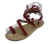 MMRTDJDR Women's Sandals Flat Clip Toe Casual Lace Floral Beach Flip Flop Comfy Shoes Summer Elegant Toe Ring Roman Sandals Comfy Dress