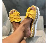 MMRTDJDR Womens Wedges Platform Slipper, Summer Beach Front Bow Knot Slip on Sandals, Bohemia Fashion Casual Leisure Large Width Thick Bottom Open Toe Heeled Non-Slip Flip Flop Shoes
