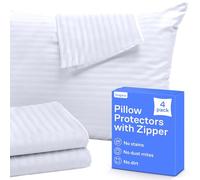 MMSD 4 Pack Pillow Protectors Stripe Zippered Standard 20x26 Inches Brushed White Extreme Soft Cooling Microfiber Wrinkle Stain, Fade Resistant (Standard 4 Pack Stripe)