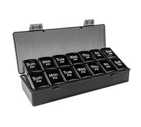 MMSGA Weekly Pill Box, 7 Day 2 Times a Day, Tablet Organiser, Personal Pill Dispenser, 14 Extra Large Compartments Portable Travel, for Medication/Vitamins/Fish Oils/Supplements (Black, 14 Grids)