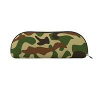 MMSJSBVY Abstract Camouflage Leather Pencil Pouch - Half Round Organizer with Zipper for Pens, Cosmetics and Travel