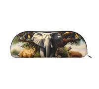 MMSJSBVY African Animals Leather Pencil Pouch - Half Round Organizer with Zipper for Pens, Cosmetics and Travel