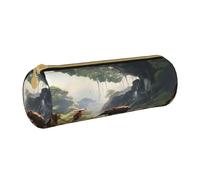 MMSJSBVY Ancient Big Tree Animal Landscape Cylinder Pencil Storage Bag, Leather Pencil Pouch, Lovely Large Capacity, Suitable for Students Office Travel Make-Up Brush Storage with Zip