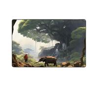 MMSJSBVY Ancient Big Tree Animal Landscape Flannel Floor Mat 60x39 Inches - Soft, Non-Slip, Absorbent Memory Foam Carpet, Suitable For Living Rooms/Bedrooms/Offices -Washable Floor Mat