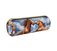MMSJSBVY Animals Pattern Cylinder Pencil Storage Bag, Leather Pencil Pouch, Lovely Large Capacity, Suitable for Students Office Travel Make-Up Brush Storage with Zip