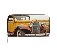 MMSJSBVY Antique Car Long Wallet for Women Leather Zipper Wallet Large Capacity Clutch Wallet with Card Slots