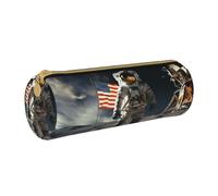 MMSJSBVY Astronaut Landing On The Moon Cylinder Pencil Storage Bag, Leather Pencil Pouch, Lovely Large Capacity, Suitable for Students Office Travel Make-Up Brush Storage with Zip