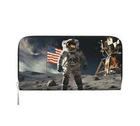 MMSJSBVY Astronaut Landing On The Moon Long Wallet for Women Leather Zipper Wallet Large Capacity Clutch Wallet with Card Slots