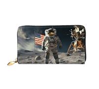 MMSJSBVY Astronaut Landing On The Moon Women's Wallet, Leather Wallet with Zip, Long Clutch Bag