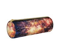 MMSJSBVY Beautiful Fireworks Cylinder Pencil Storage Bag, Leather Pencil Pouch, Lovely Large Capacity, Suitable for Students Office Travel Make-Up Brush Storage with Zip